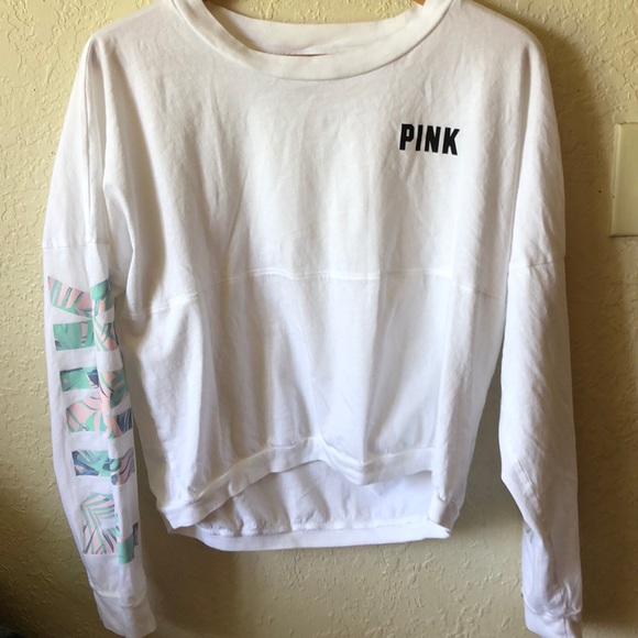 Pink by VS White Long Sleeved Crop Top, Size M - Picture 1 of 5